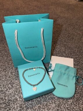 Tiffany & Co. Pink Heart Tag Bead Bracelet- 4mm